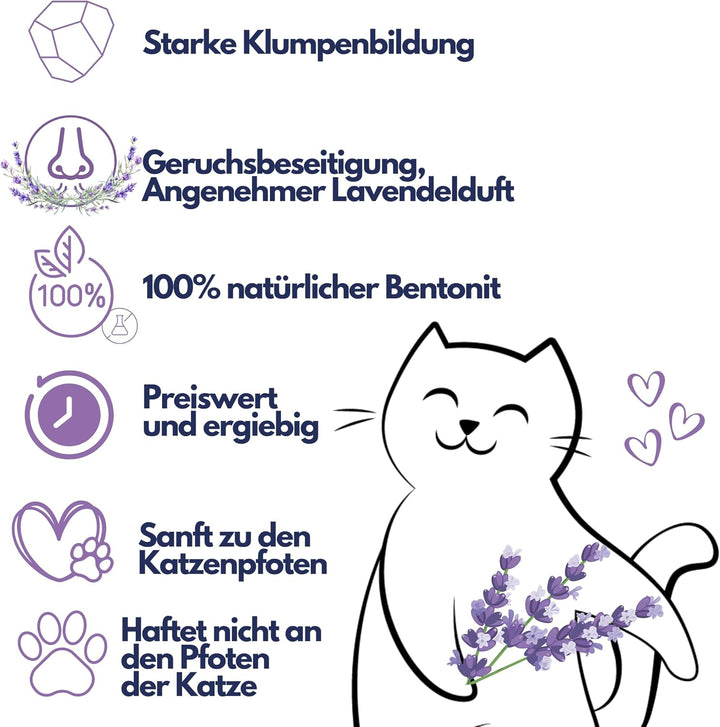 CatWalk Lavendel Katzenstreu | 20L - Einzelpack | 100% Bentonit, klumpend, Geruchskontrolle, Frische