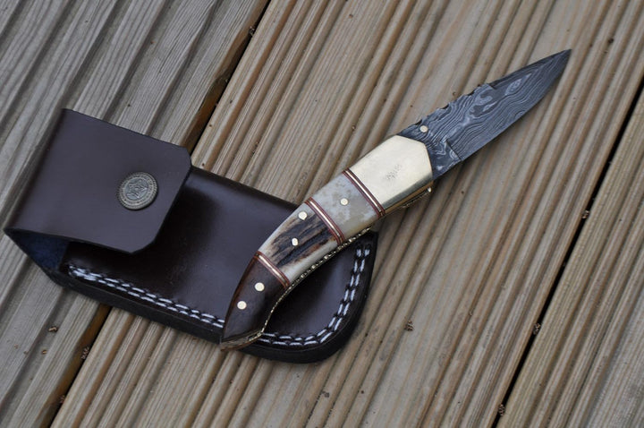 Perkin Knives Taschenmesser/Camping-Werkzeug, Damastklinge, handgemacht