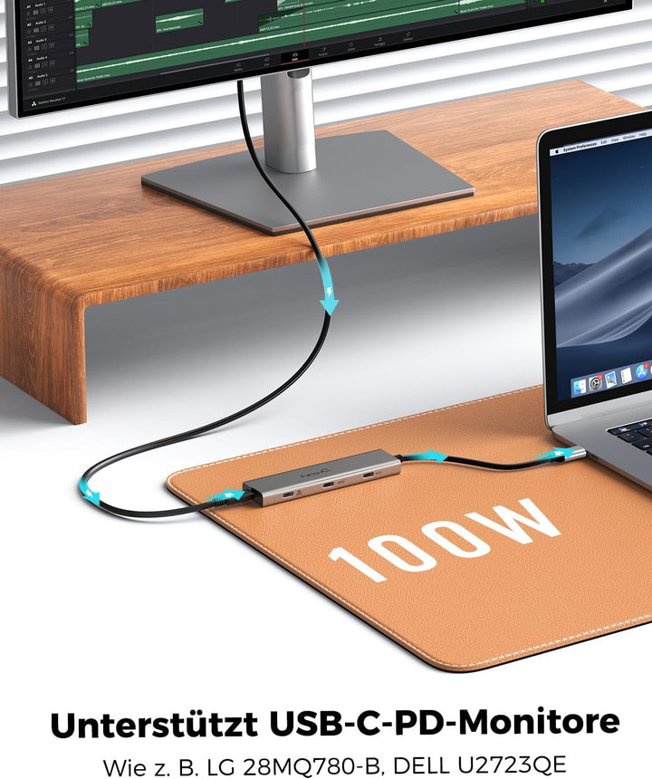 USB C Video Hub NEWQ Typ C Hub 3.2 Umkehrstrom Monitor, Dual Video Display 4K @ 30–60 Hz, 4 x USB-C