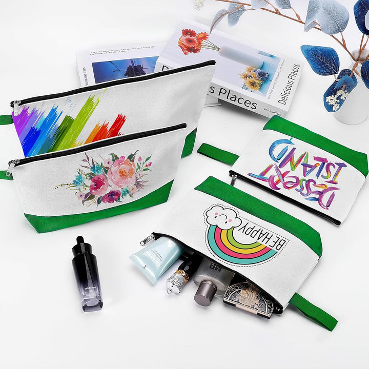 Make-up-Tasche aus Baumwollleinen, mit Boden und Gurt, Mehrzweck-Kosmetiktasche mit Reissverschluss,