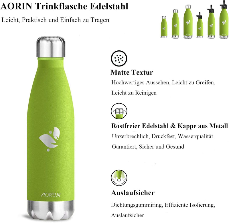 AORIN Vakuum-Isolierte Trinkflasche - 350ml/500ml/750ml - Wasserflasche BPA-Frei,24 H Kühlen & 12 H