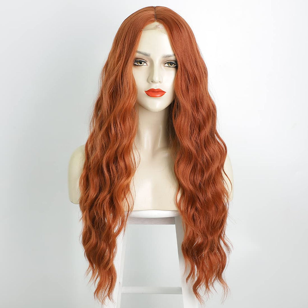 Damen Lang Auburn Kastanien Braun Gewellte Perücken, TANTAKO Lange Kupfer Rote Kunsthaar perücke mit