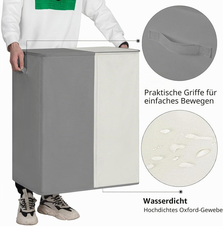 WOWLIVE 154L Doppelter Wäschekorb mit Deckel grosser Wäschekorb und abnehmbare Wäschesäcke Grosser z