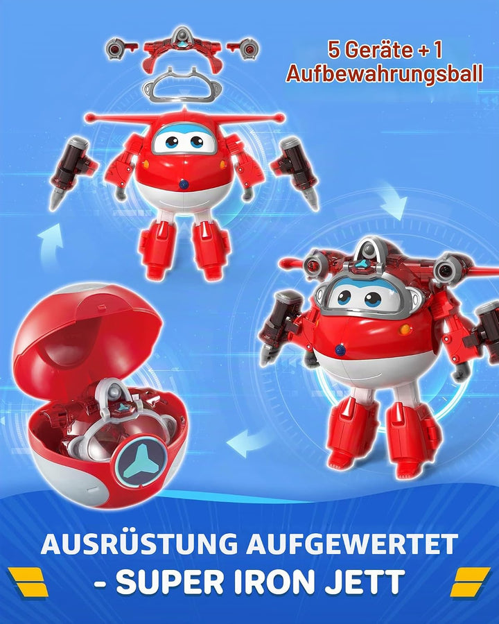 Super Wings EU760963 - Transforming Jett &amp; Steel Power Ball, ca. 12,7 cm grosse verwandelbare Spiel-