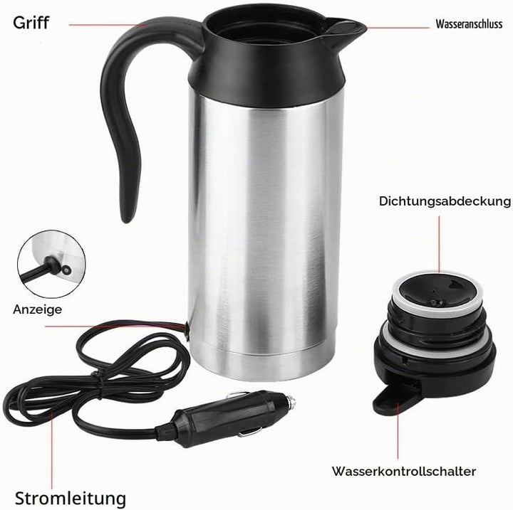 Jadeshay Auto Wasserkocher Edelstahl 12V für Auto, 750ML Reisewasserkocher mit Zigarettenanzünder, C