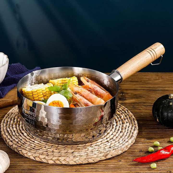 DOITOOL Yukihira-Pfanne aus Edelstahl, traditionell, japanischer Stiel, mit Holzgriff, Milchtopf für