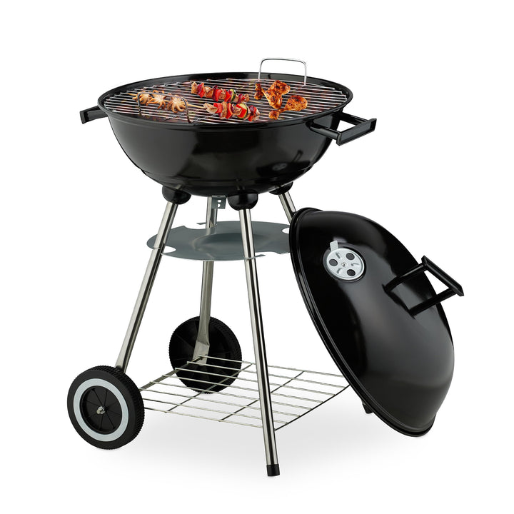 Relaxdays Kugelgrill, Ø 44 cm, Grillrost, Grillkugel mit Ascheschale, Holzkohlegrill mit Rädern, BBQ