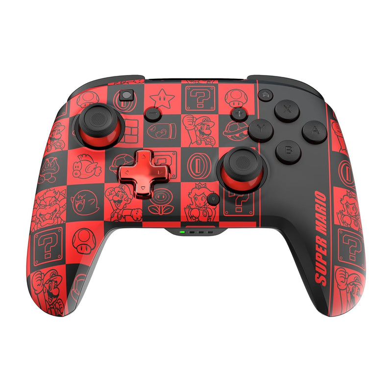 PDP Official Wireless Deluxe Controller Nintendo Switch GLOW - Super Icons Super Icon Red and Black,