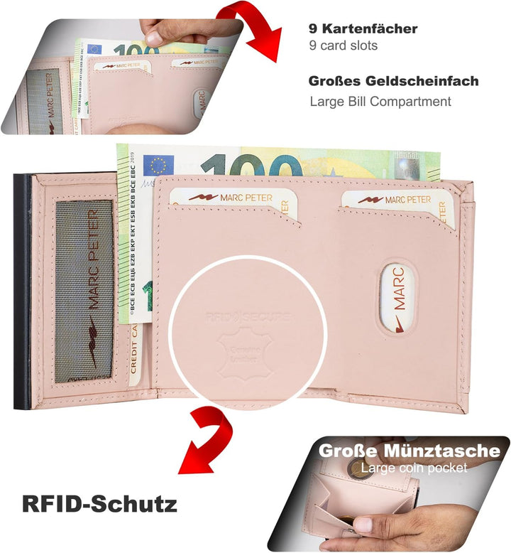 Marc Peter® Chicago Leder Push Air Slim Wallet - Airtag Geldbörse mit Münzfach - RFID Schutz kleines