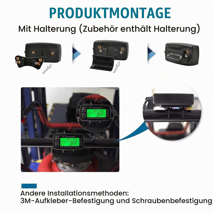 Runleader Digitaler Tachometer, Motortemperaturanzeige mit offizieller Universalhalterung, Drehzahl-