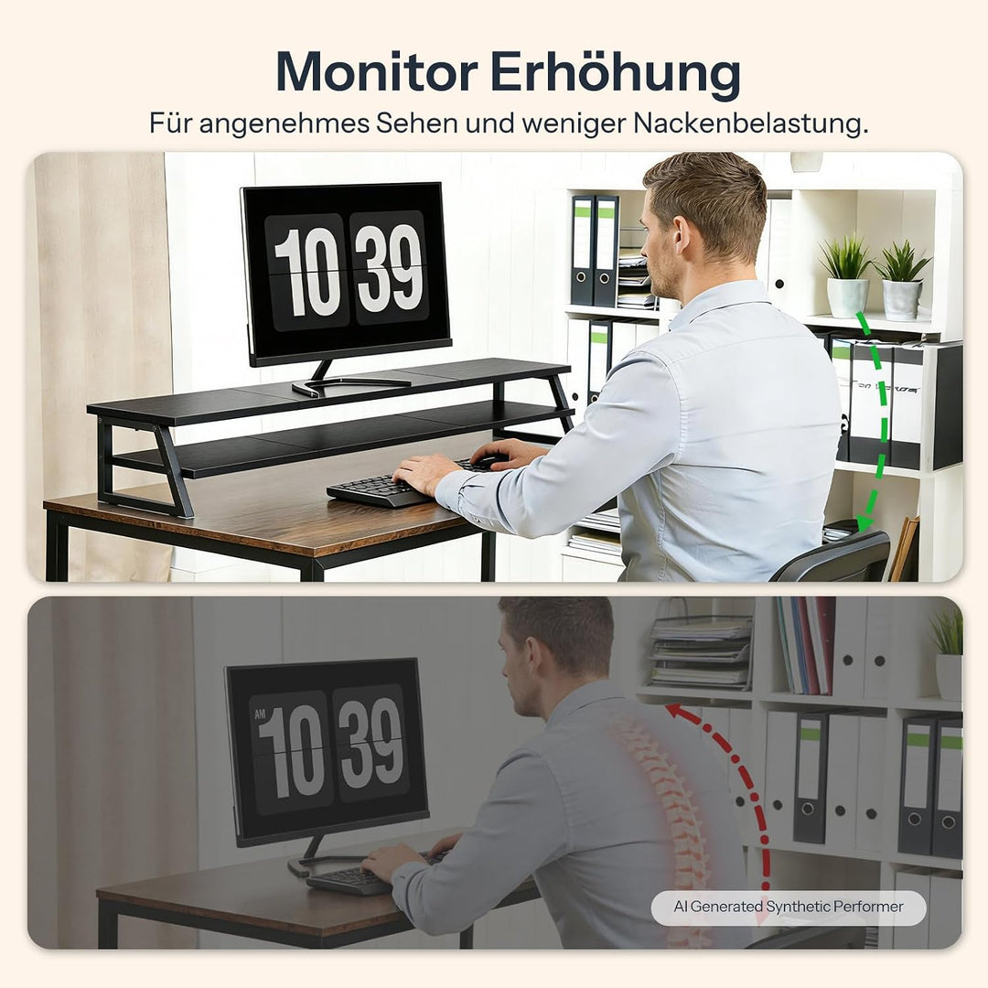 HOOBRO 2-stufiger Monitorständer Holz für 2 Monitore, 100 x 24 x 19,5 cm, Dual Monitor Ständer, Bild