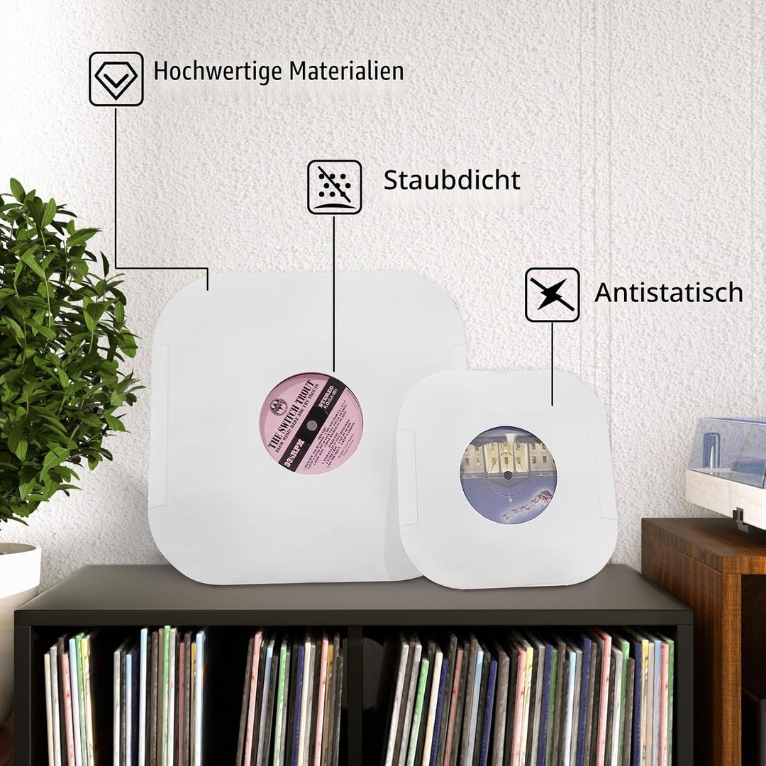 Schallplatten-Innenhüllen, schweres weisses Kraftpapier mit abgerundeten Ecken, Schutzhüllen, antist