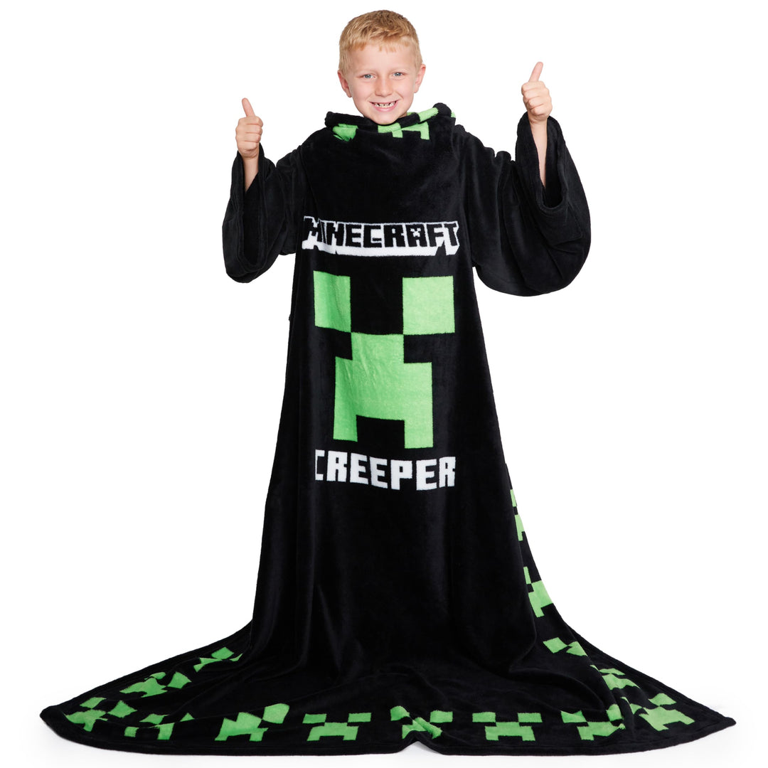 Minecraft Decke mit Ärmeln für Jungen - Decke zum Anziehen für Kinder und Teenager - Onesize Decke m