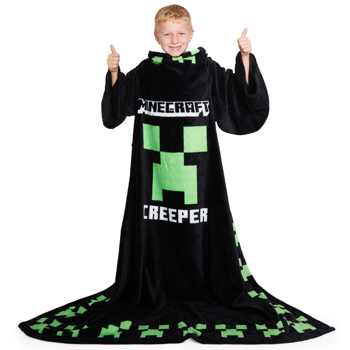 Minecraft Decke mit Ärmeln für Jungen - Decke zum Anziehen für Kinder und Teenager - Onesize Decke m