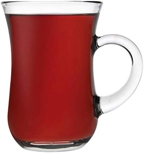 Pasabahce Orginal türkisches Tee Set Teeset 'KULP'/ 6 klassische Gläser mit Henkel 6 Rührlöffel (Mar