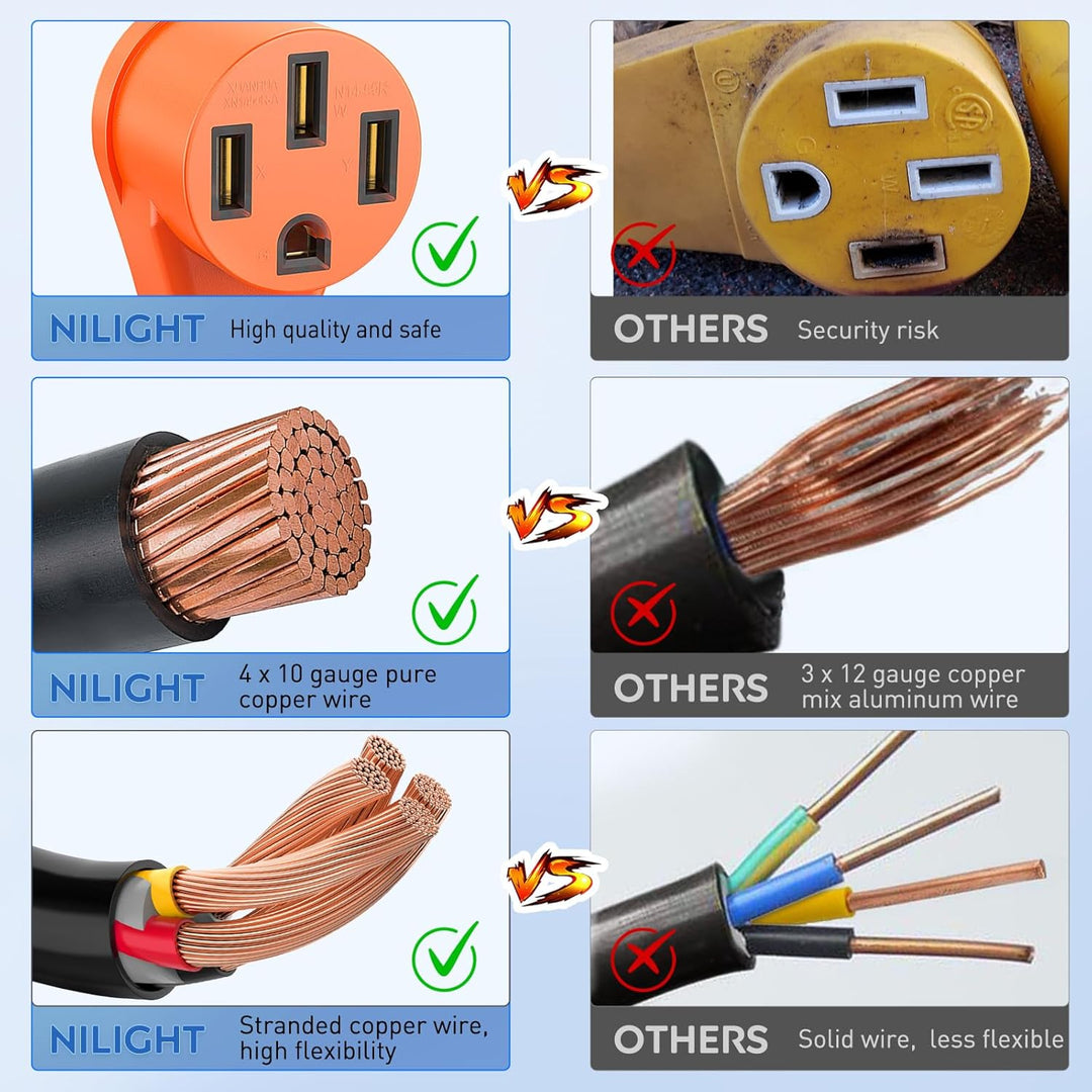 1 RV Generator Adapter Cord 30 Amp to 50 Amp 4 Prong Pure Copper Heavy Duty Twist Lock Male Plug10 G
