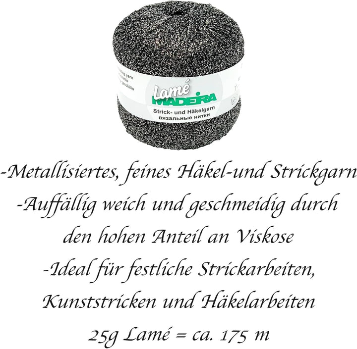 Glitzergarn Haekelgarn Strickgarn metallisiertes Häkelgarn Madeira Lamé 5x25g Farbe 560 schwarz-silb