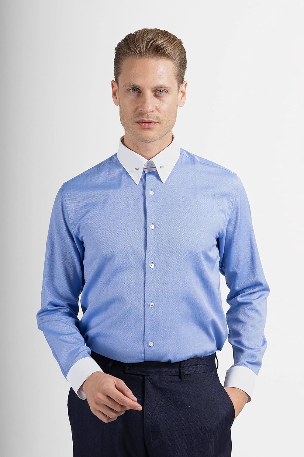 Jack Martin - Hemd mit Pin-Kragen – Formelle Herren Hochzeits und Anzughemden mit Nadelkragen S Oxfo