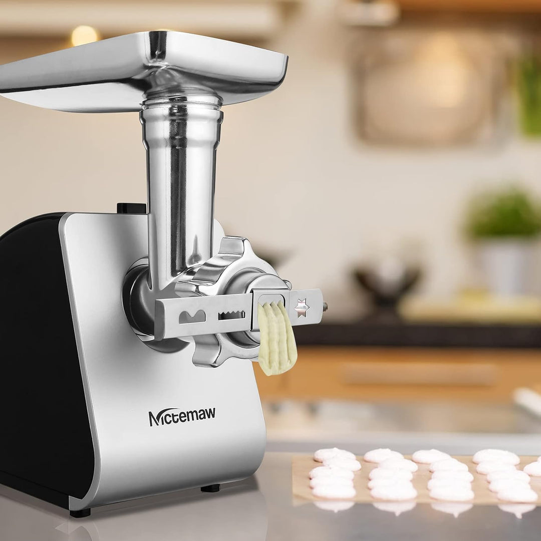 COOCHEER 1500W Elektrischer Fleischwolf, 3-in-1 Edelstahl Fleischmaschine mit 3 Lochscheiben, Wurstf