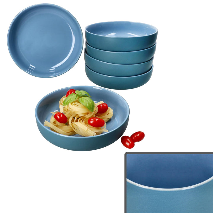 Ritzenhoff & Breker Jasper 6er Set Suppenteller Ozeanblau I 610 ml, Ø 19,3cm I Steingutteller für 6