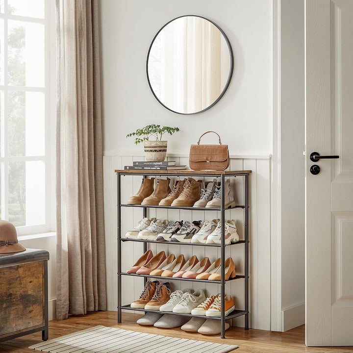 VASAGLE Schuhregal mit 5 Ebenen, platzsparend für Eingangsbereich, 4 Stoffablagen, grosse Oberfläche
