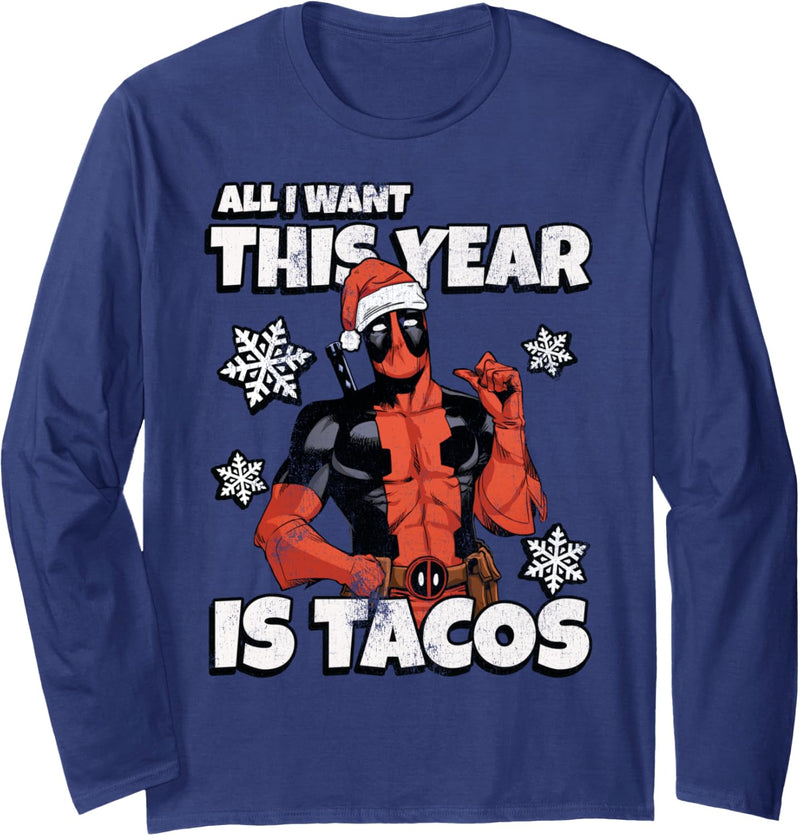 Marvel Deadpool Weihnachten All I Want This Year Is Tacos Langarmshirt