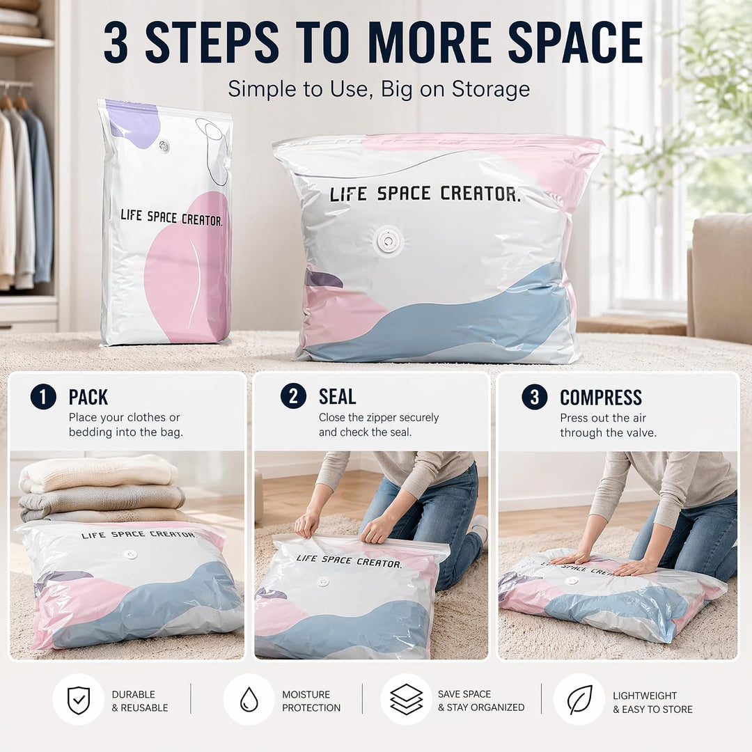 Vakuumbeutel Ohne Pumpe, 4 Pack Vakuumbeutel fur Kleidung, Vacuum Bags for Clothing, No-Pump Vacuum