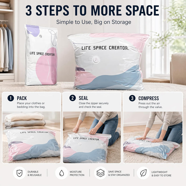 Vakuumbeutel Ohne Pumpe, 4 Pack Vakuumbeutel fur Kleidung, Vacuum Bags for Clothing, No-Pump Vacuum