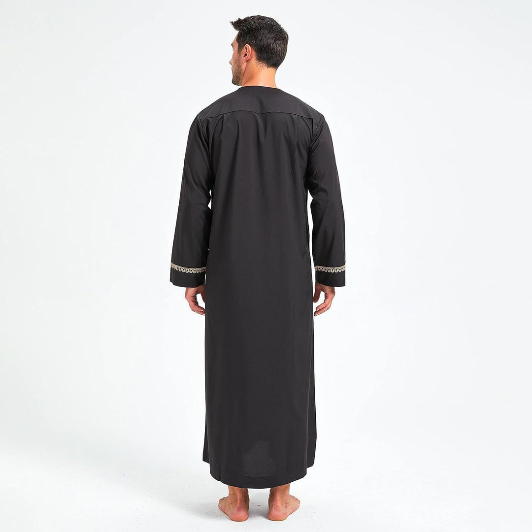 Kaftan Herren Gebetskleidung für Männer Islam Schwarz Abaya Herren Langarm Arabische Kleidung Herren