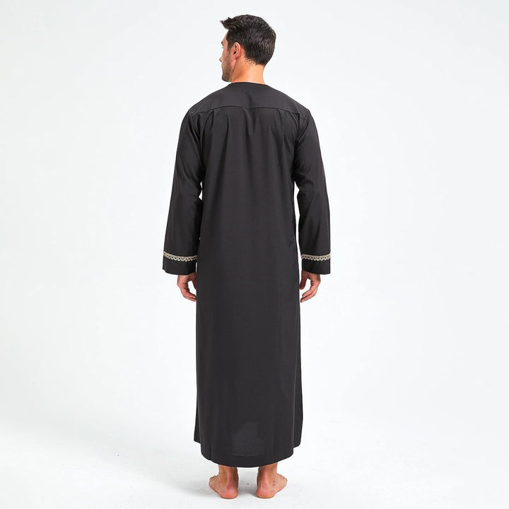 Kaftan Herren Gebetskleidung für Männer Islam Schwarz Abaya Herren Langarm Arabische Kleidung Herren