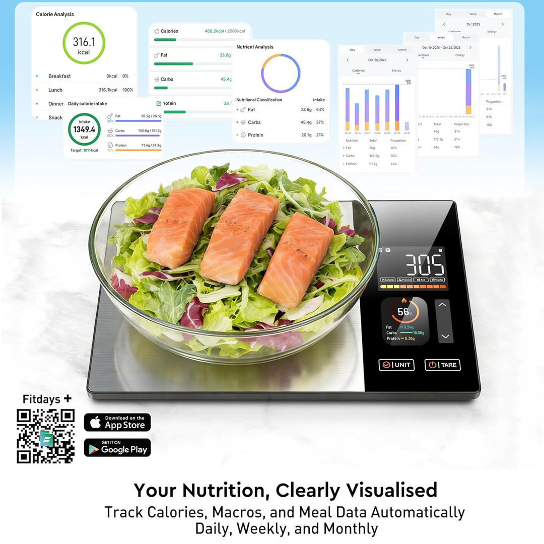 Smart Küchenwaage Kalorienzählung Ernährung Lebensmittelwaage mit kostenloser App & Bluetooth verfol
