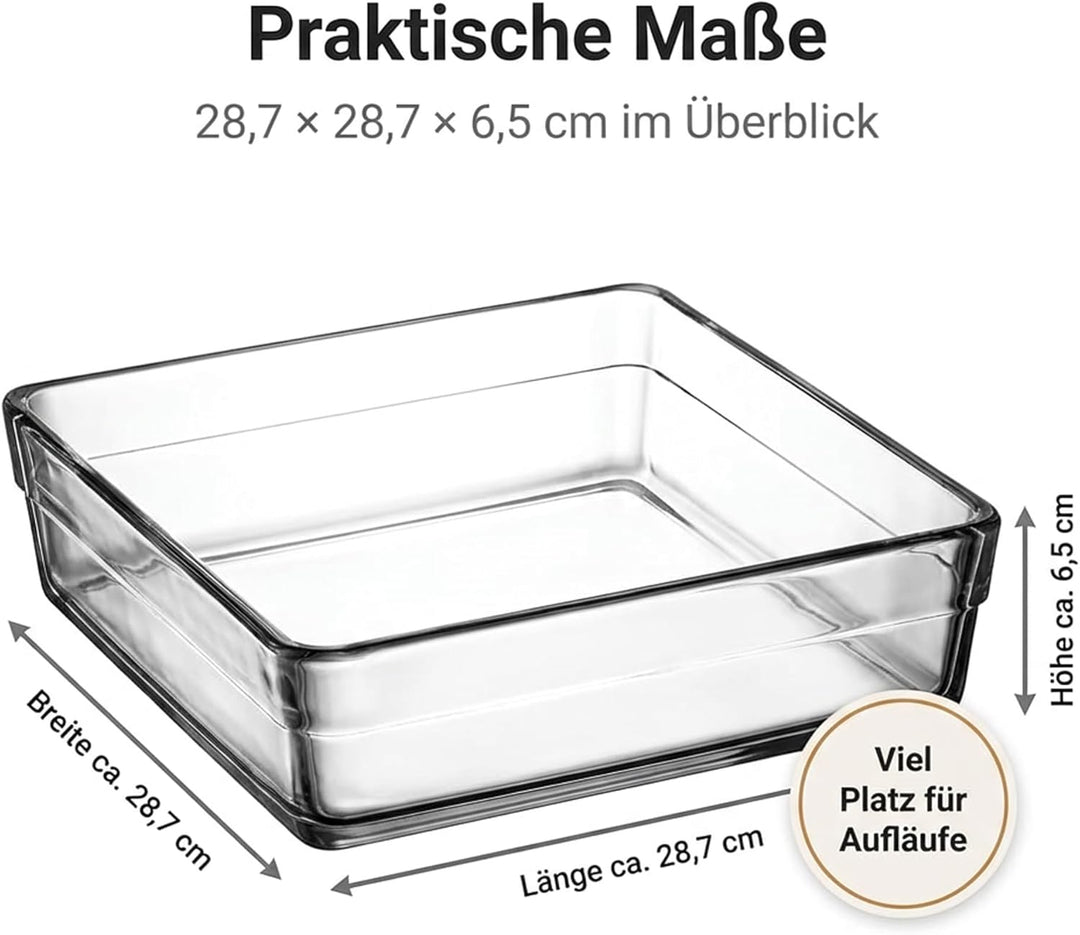 by Pasabahce Borcam Backform 28,7×28,7×6,5cm, Auflaufform aus Kristallglas, spülmaschinengeeignet Ba