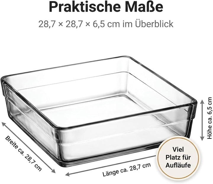 by Pasabahce Borcam Backform 28,7×28,7×6,5cm, Auflaufform aus Kristallglas, spülmaschinengeeignet Ba