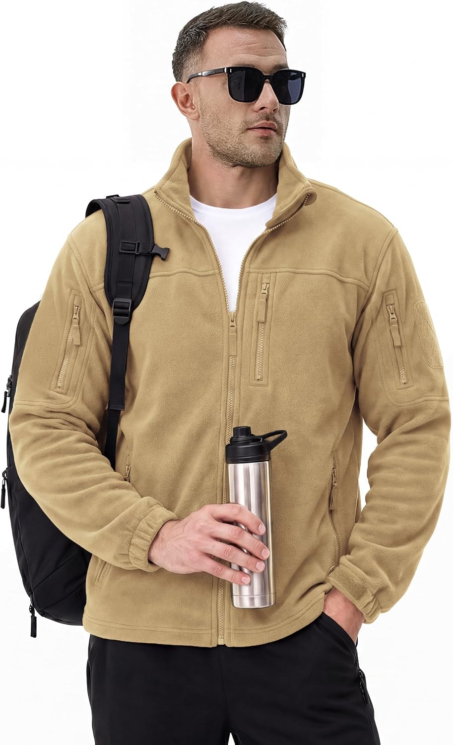 TACVASEN Herren Militär Outdoor Fleecejacke Warme Taktische Jacke Fleece Jacket XL Khaki, XL Khaki