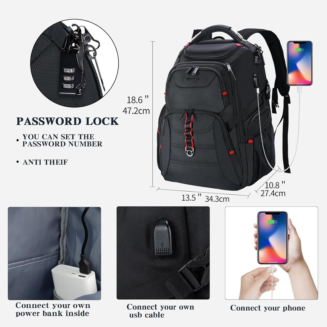 EMPSIGN Gross Laptop Rucksack Herren 17,3 Zoll Arbeit Wasserdicht, Laptoptasche Reisen mit USB Ladea