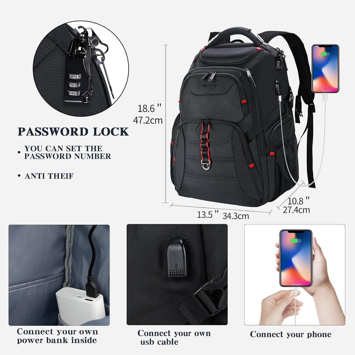 EMPSIGN Gross Laptop Rucksack Herren 17,3 Zoll Arbeit Wasserdicht, Laptoptasche Reisen mit USB Ladea
