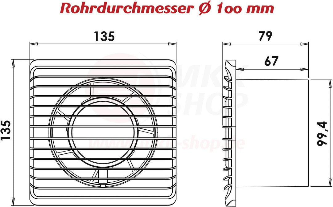 Badventilator Ø 100 mm in weiss mit Timer/Nachlauf Lüfter Ventilator Front Wandlüfter Wandventilator