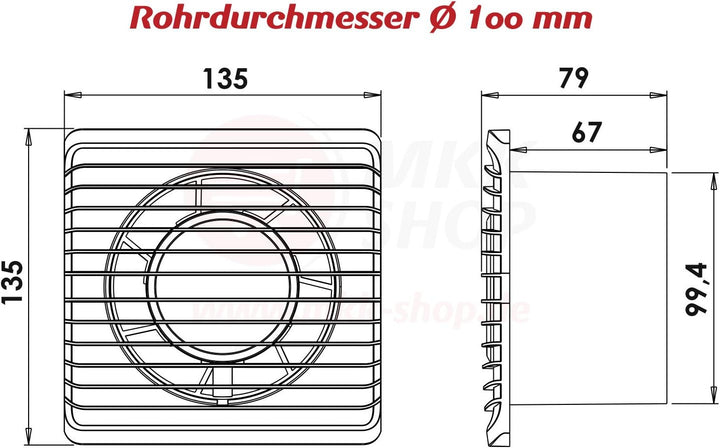 Badventilator Ø 100 mm in weiss mit Timer/Nachlauf Lüfter Ventilator Front Wandlüfter Wandventilator