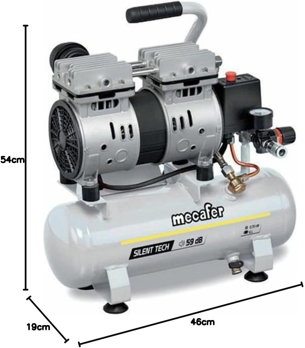 Mecafer 425513 Kompressor, leise, 59 dB, 6 l, 0,75 HP/8 bar