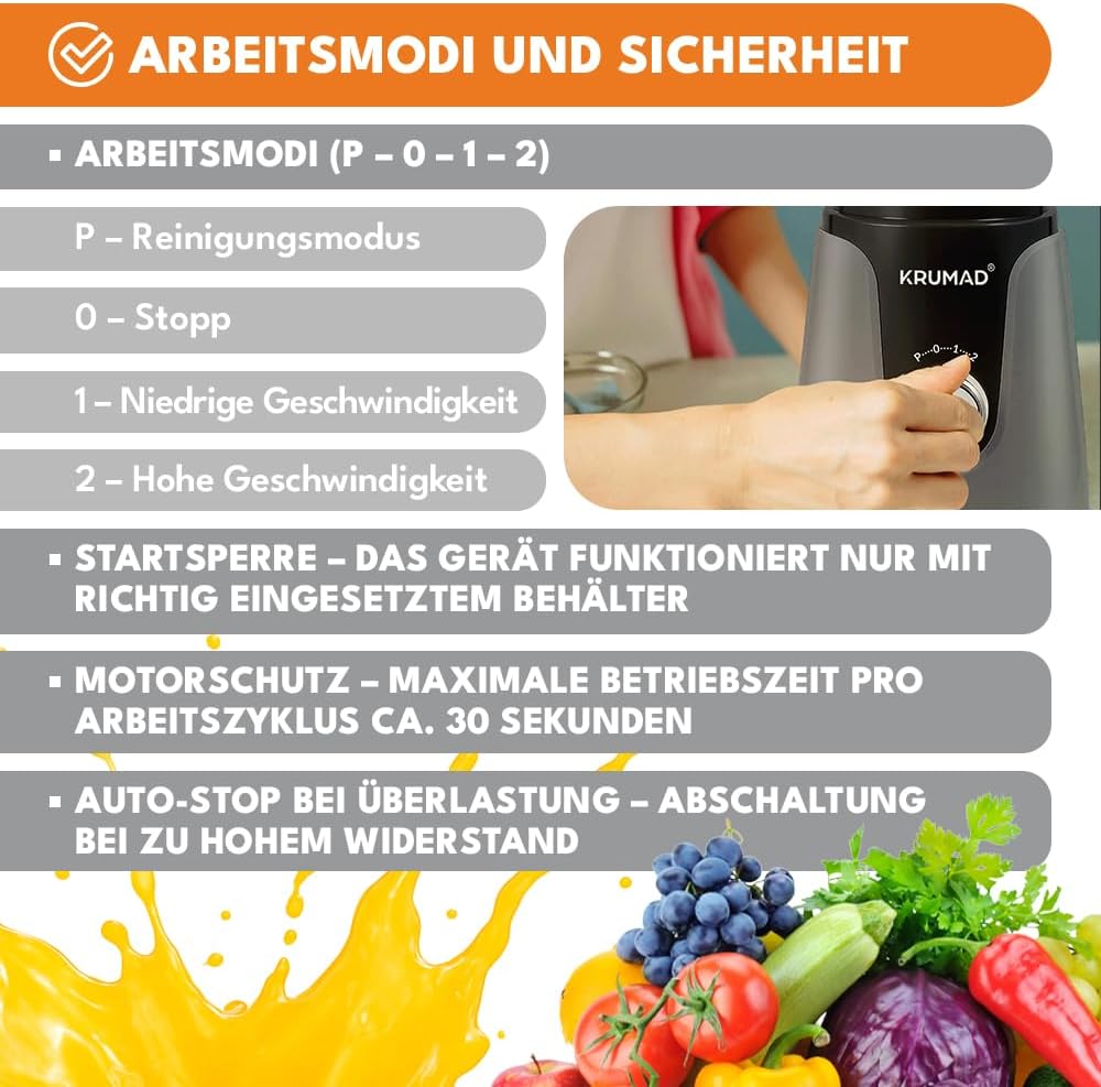 Standmixer 1200W – Hochleistungsmixer mit 1,2 L Tritan-Behälter, 2 Geschwindigkeiten & Pulsfunktion