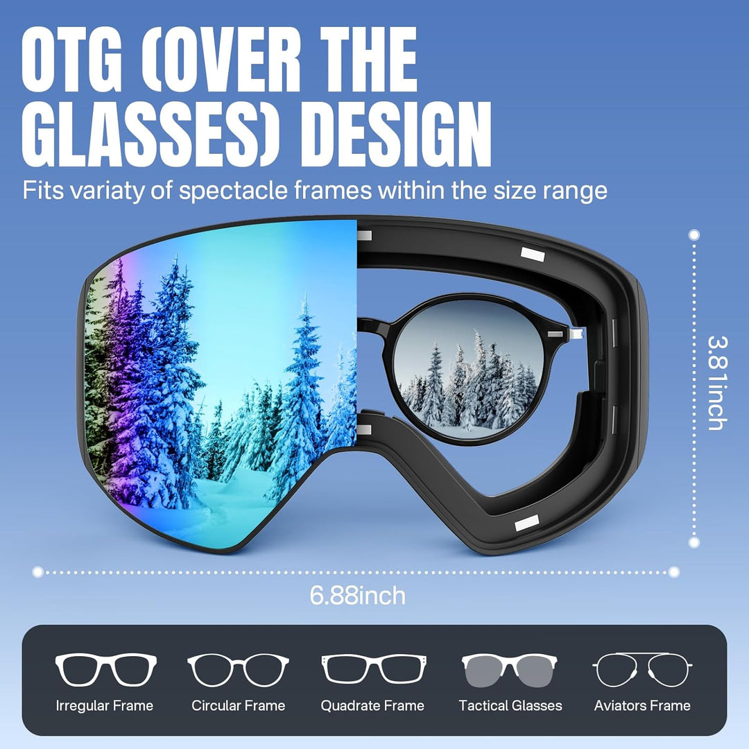 Inuito Skibrille, Snowboardbrille, OTG-Skibrille mit UV400-Schutz, Antibeschlag, Blendschutz, REVO-T