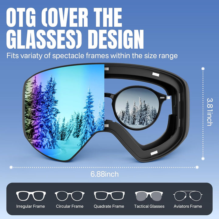 Inuito Skibrille, Snowboardbrille, OTG-Skibrille mit UV400-Schutz, Antibeschlag, Blendschutz, REVO-T