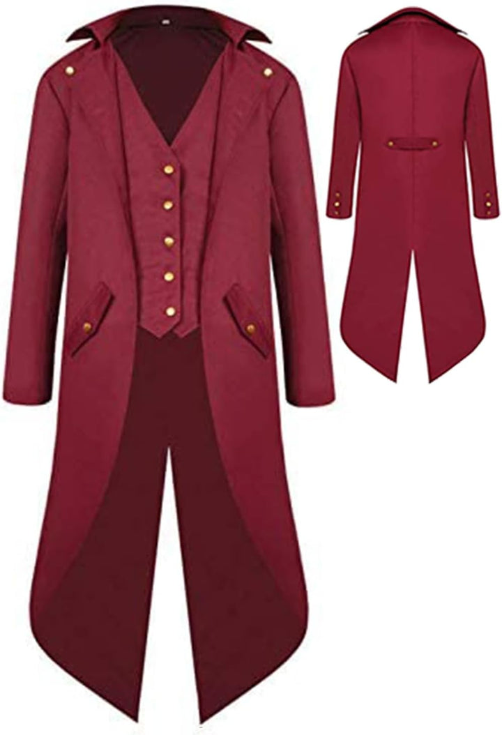 Halloween Mittelalter Viktorianische Jacke Kostüme für Männer, Steampunk Gothic Frack Mantel Uniform