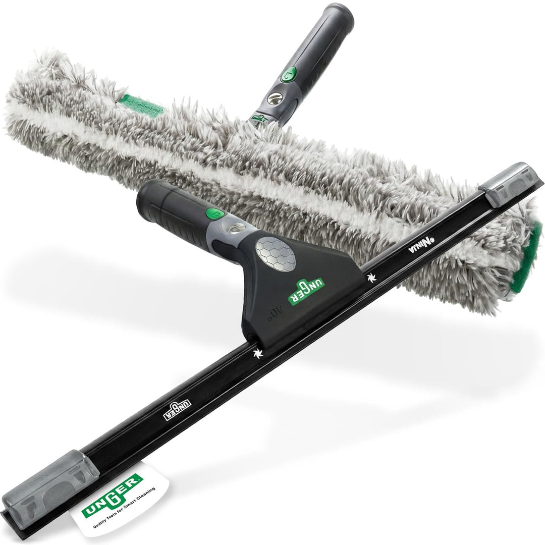 UNGER ErgoTec Ninja Fensterreinigungs Starter-Set 2in1 (inkl. Einwascher + Abzieher, für professione
