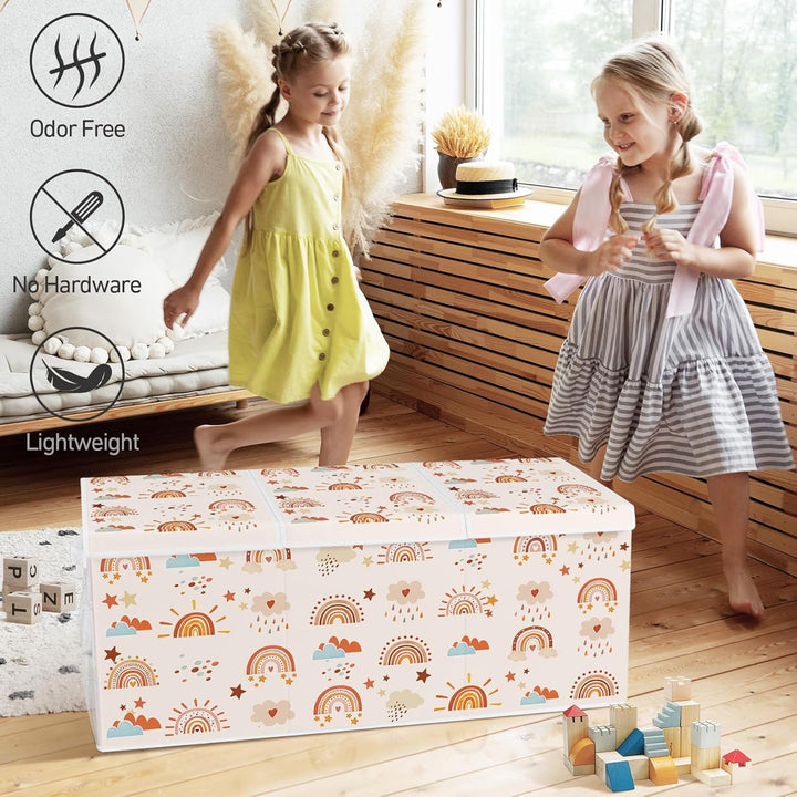 Spielzeugkiste Aufbewahrungsbox mit Deckel Kinder 96 x 32 x 40 cm, Faltbare und Platzsparend für Kin