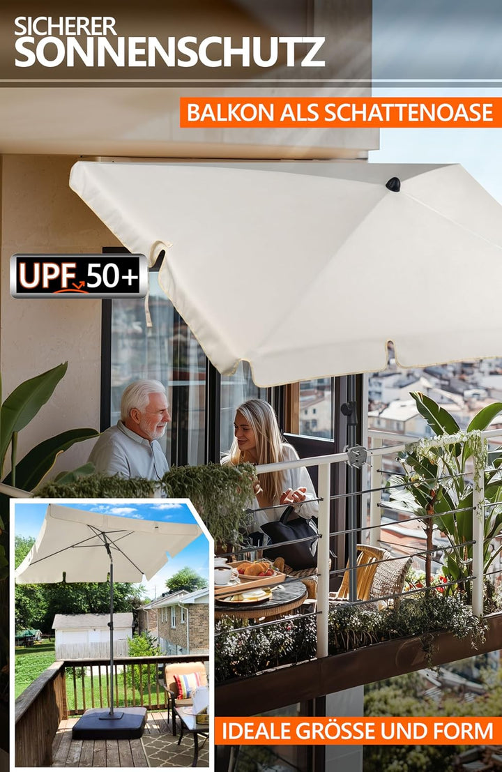 4smile SunnyShade Balkonschirm Rechteckig 210x140 cm, Sonnenschirm Balkon mit UPF 50+, Sonnenschutz