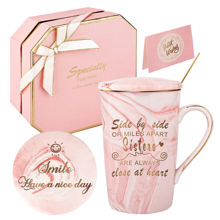 Schwestern Becher Schwester Geburtstag Geschenke Kaffeebecher Set - Side by Side oder Miles Apart Si