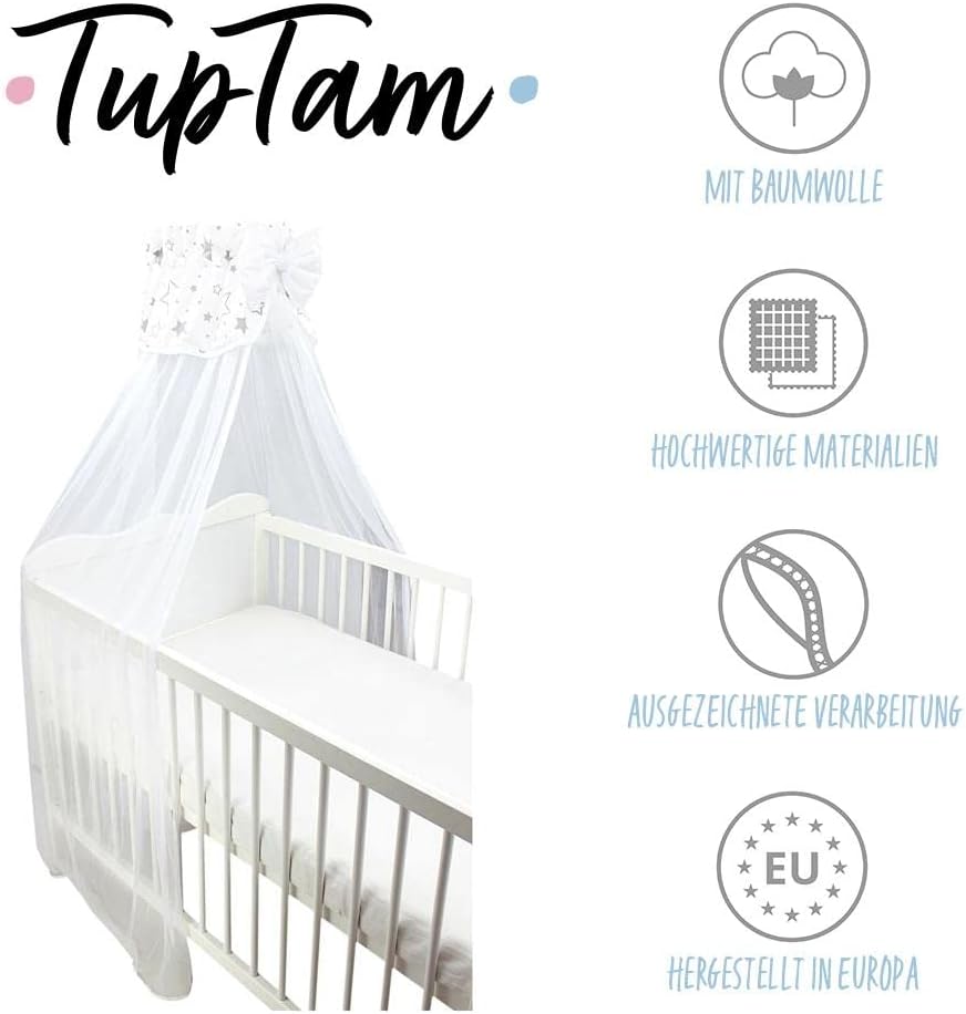 TupTam Babybett Himmel mit Schleife Transparent, Farbe: Sterne Grau/Weiss, Grösse: ca. 170x240 cm H1