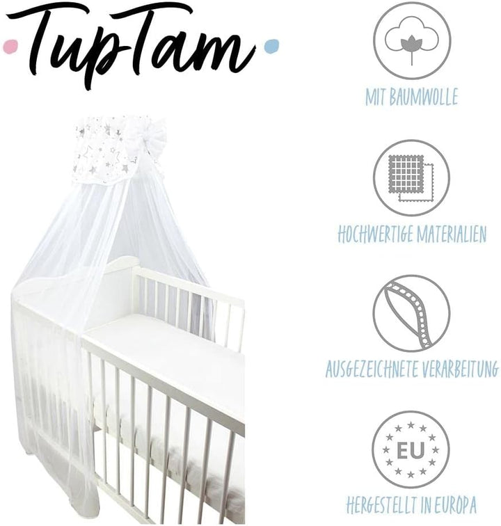 TupTam Babybett Himmel mit Schleife Transparent, Farbe: Sterne Grau/Weiss, Grösse: ca. 170x240 cm H1