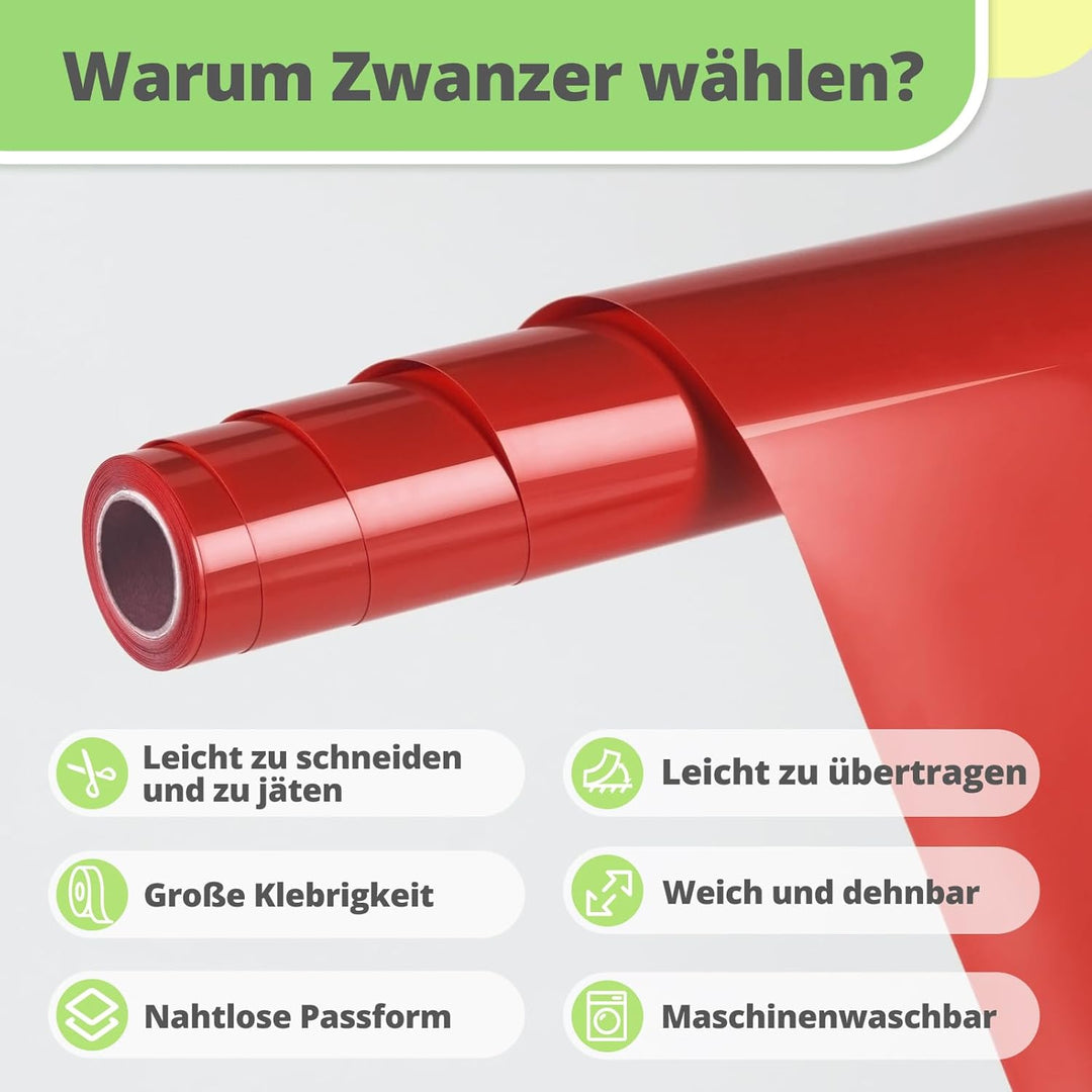 Zwanzer Plotterfolie Textil,30.5cm× 3.66m Flexfolie für Cricut und Silhouette Cameo,Verwendet in DIY